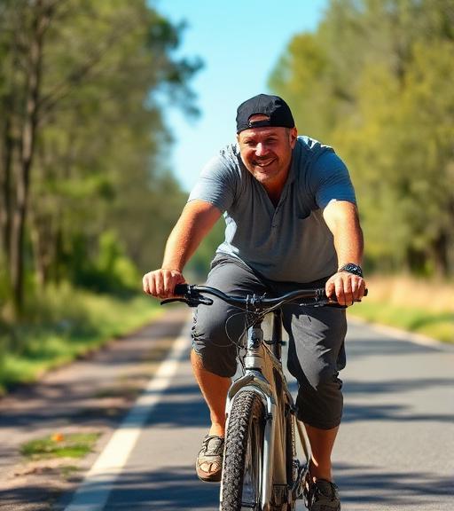 Man cycling through nature on a sunny day
